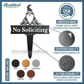 Realsteel Garden Gnome No Soliciting Yard Décor – No Soliciting Sign for House - Naughty Garden Gnomes - Backyard Decorations (Penny Vein)