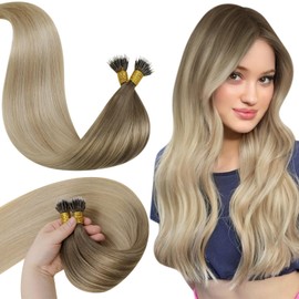 LaaVoo Nano Extensions Real Human Hair Blonde Remy Straight Balayage Light Brown to Ash Blonde Nano Beads Hair Extensions Invisible Ring 50s 50g 18 Inch #8/18/60