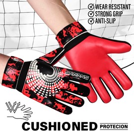 SAWANS Football Goalkeeper Gloves Boys Kids Children Youth Adult Soccer Goalie Gloves Strong Grip Palms Wrist Support Junior Anti Slip (Red, Size 3 Suitable For 5 to 6 Years Old)