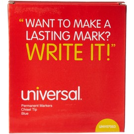 Universal Permanent Markers, Chisel Tip, Blue, Dozen (UNV07053)