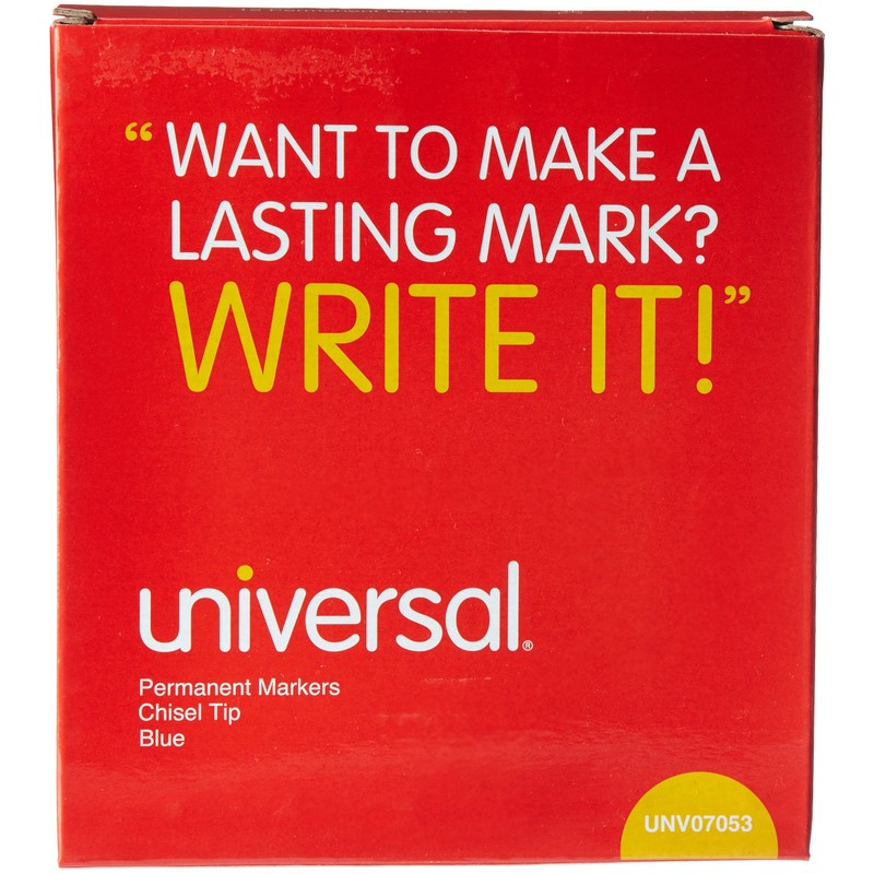 Universal Permanent Markers, Chisel Tip, Blue, Dozen (UNV07053)