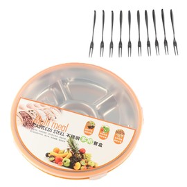 Divided Serving Tray with Transparent Lid, Stainless Steel Snack Box Fruit Container Food Storage Container with 5 Compartments & 10 Forks, Perfect for Entertaining Party
