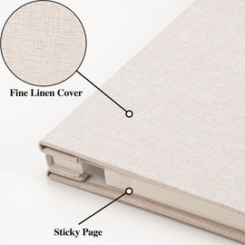 Vienrose 9.84x9.06 Inch Self-Adhesive Photo Album Linen Cover Arch Window Scrapbook Album 40 Pages Blank Inner Page Memory Book with A Metallic Pen, Beige