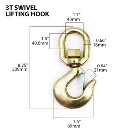 Hi-Gear 3 Ton Hoist Swivel Hooks for Lifting Chains, 6,600 Lbs Working Capacity, Heavy Duty Swivel Eye Hook, G70 Chain, 5/8’’ Safety Latch, Designed for Rigging, Lifting & Overhead Applications.