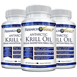 Research Verified Antarctic Krill Oil - Improve Heart Function, Boost Cognition - 2000mg - 180 Softgels - 3 Month Supply - Made in The USA