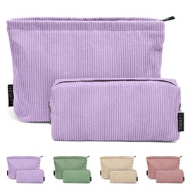 MAGEFY 2 pcs Bolsa de Cosméticos de Pana Estética Bolsa de Maquillaje Cosmetiquera para Maquillaje Neceser Mujer Portátil Cosméticos para Viajar Bolsas de Mujer (Púrpura）