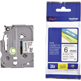Brother TZe-211 Labelling Tape Cassette, 6 mm (W) x 8 m (L), Laminated, Brother Genuine Supplies - Black on White