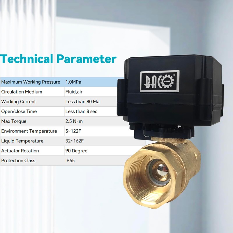 BACOENG Motorized Ball Valve, 2 Wire Auto Return 1" Brass