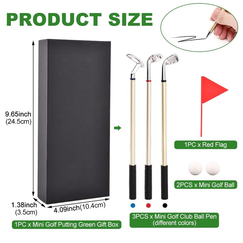 Golf Pen Set & Mini Desktop Golf Putting Green,Flag,3 Golf