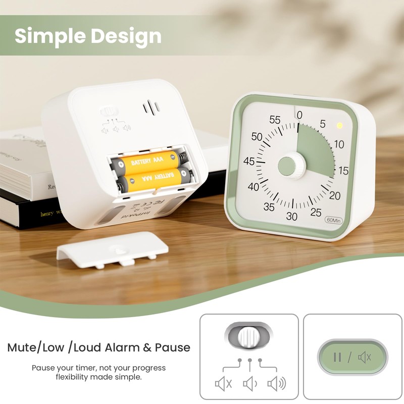 InfPokid Visual Timer for Kids with Pause Function, 60 Minute