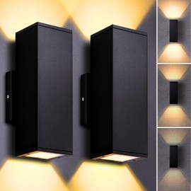 DAKAFUL Dimmable Wall Lights Outdoor 2 Packs, Integrated LED Square Up Down 12W 2700K Modern Aluminum Light, Waterproof Exterior Lighing Fixtures for Porch Patio Garage Gardern