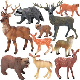 Forest Animals Figurines Toys, 10PCS Realistic Plastic Wild Woodland Animals Figures Playset, Cake Toppers Birthday Gift for Kids Children Toddlers