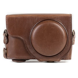 MegaGear MG1259 Ever Ready Leather Camera Case compatible with Panasonic Lumix DC-TZ95, DC-TZ90 - Dark Brown