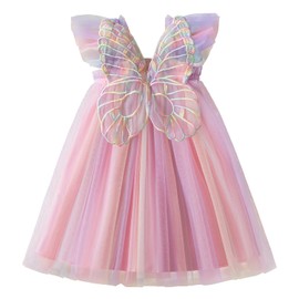Nileafes Toddler Girl Summer Dress Baby Girls Rainbow Butterfly A Line Dresses Sleeveless Beach Sundress Size 120 (4-5 Years,1980-Pink)