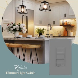 TOPGREENER Digital Dimmer Light Switch for 200W Dimmable LED/CFL Lights, Single Pole/3-Way LED Slide Dimmer Light Switch, Neutral Wire Not Required, UL Listed, TGSDS3-GY, Gray, 1 Pack