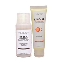 Nuestra Tierra Cosmética Koji Gel Despigmentante con Ácido Glicólico, Ácido Kójico y Vitamina C + Sun Care FPS 50+, 100ml c/u