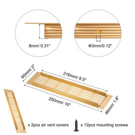 sourcing map Rectangle Ventilation Grille, Aluminum Alloy Mesh Air Vent Cover Louvered Ventilation Cover with Mounting Screws for Cabinet Wardrobe Shoe Closet (250x60mm/10"x2", Gold Tone)