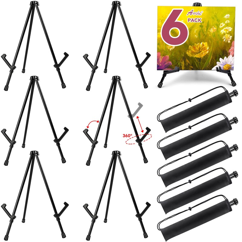 AROIC 6 Pack 14'' Tabletop Easels, Black Steel Table Top
