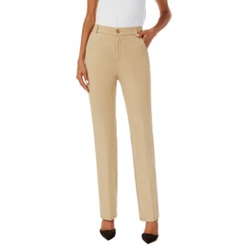 iChosy Women's Stretchy Straight Leg Dress Work Pants Business Office Casual Slacks with Pockets Khaki35 2