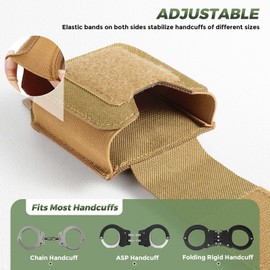Molle Handcuff Pouch, Handcuff Case for Duty Belt/Tactical Vest, Handcuff Holster with USA Flag Patch Fit ASP Handcuff/Hinged Handcuff/Chain Handcuff/Folding Rigid Handcuff (Tan)