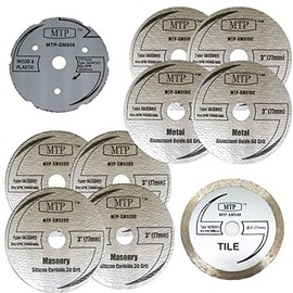 MTP Brand Pack of 10 Assort 3" Wood Plastic Metal Masonry Cutting Wheel Compatible to use for SM510C sm520 sm500 sm540 Saw Max Milwaukee Ryobi 3" Cut-Off - 7/16" Arbor