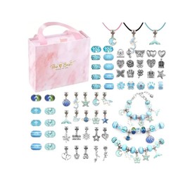 DIY Jewelry Making Kit, 66pcs Unicorn & Mermaid Charm Beaded Bracelet, Jewelry Making Kit Great Idea Gift, Creative Craft Materials, Valentine's Day Gift:_Pink_one size