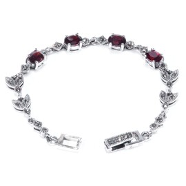 WINDALF Vintage Medieval Bracelet Ramia 17.5 cm Red Crystal Bracelet 925 Sterling Silver, Fabric, Cubic Zirconia