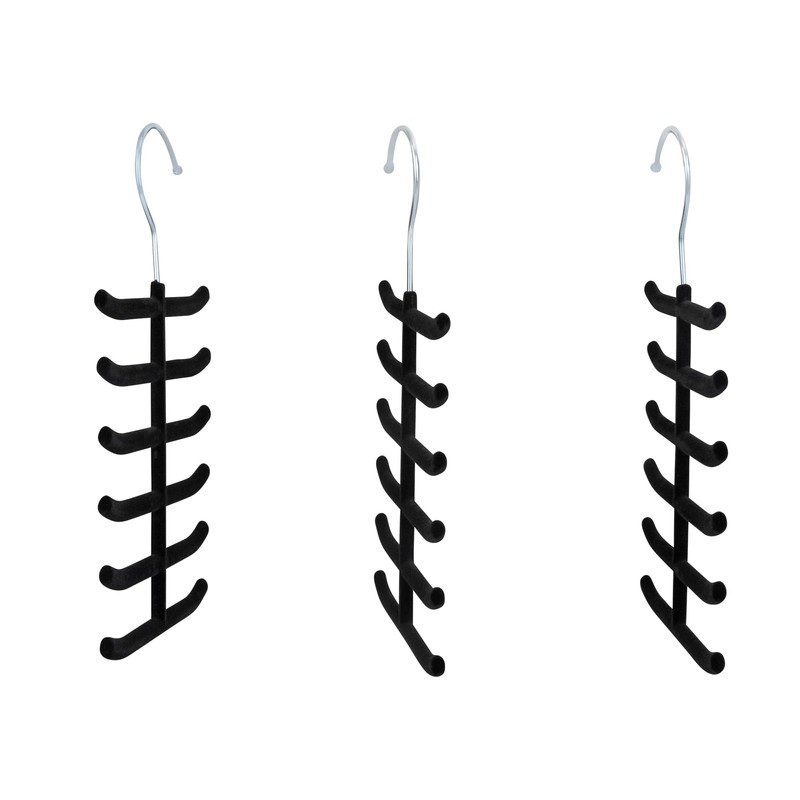 Set of 3 Non-Slip Velvet Tie Hangers, Black - Holds