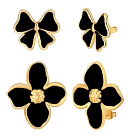 VceTd Butterfly and flower earrings for women with sensitive ears, hypoallergenic, cute flower earrings, nickel free, fashion earrings for women (black)