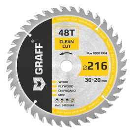 Circular Saw Blade 216 x 30 mm for Wood (Fine) - Saw Blade 216 x 30 for Fine Cuts of Soft and Hardwood (48 Teeth) - Compatible with Makita and Bosch Saw Blade 216 x 30