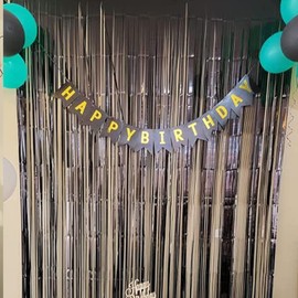 CC wonderland zone Black Metallic Tinsel Curtain(1m x 2m),2 Pack Glitter Foil Fringe Curtain for Backdrop Decorations