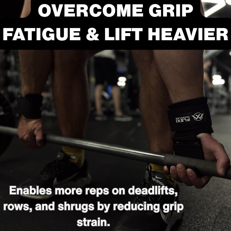 Flexi Muscles Weight Lifting Hooks (Pair) - Heavy-Duty Wrist Straps