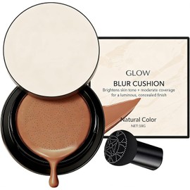 Base de Maquillaje en Cushion - Crema CC con Aplicador Hongo, Marrón oscuro