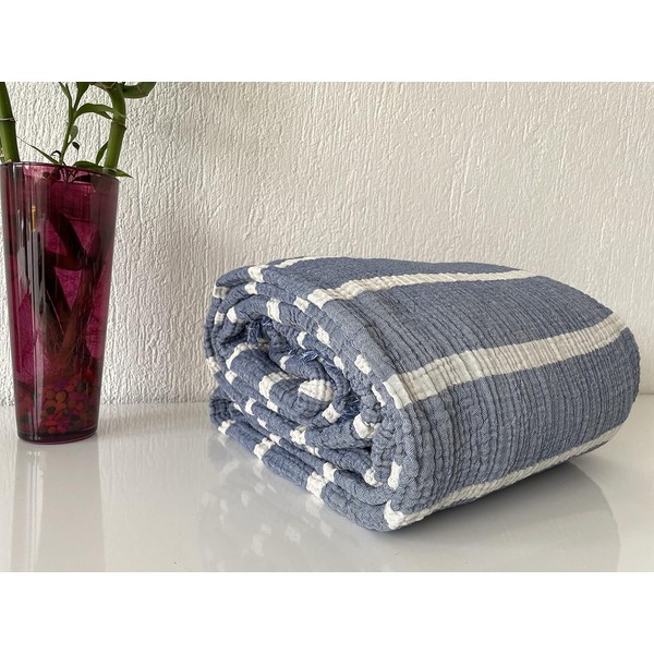 DEKADRON 100% Cotton Muslin Throw Blanket, 4 Layers Bedspread, Soft