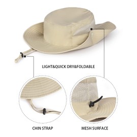 Zylioo XXL UPF50+ Safari Sun Hat for Large Head UV Protection Bush Hat Boonie Hat Oversized Hiking Hat Outdoor Fishing Hat, khaki