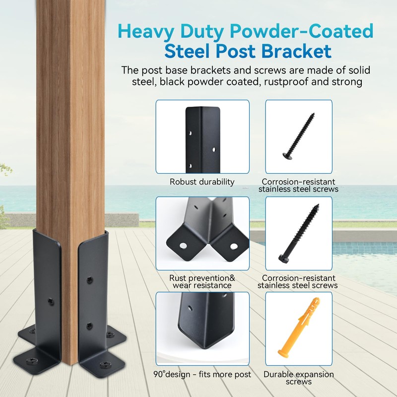 4 PCS Adjustable Deck Post Anchor Base Brackets Fit 1.5x1.5,2x2,2x4,4x4