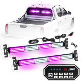LRTER 2x17.7 Emergency Flashing Warning Strobe Lights Bar w/Digital Display Controller 20 Flash Patterns Interior Safety LED Traffic Advisor Strobe Light for Trucks Vehicles (Purple/White)