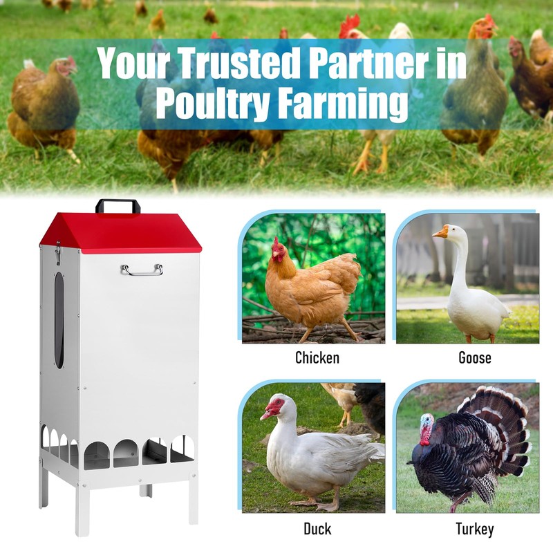 PAUQRWIE 70-80lbs Large Automatic Chicken Feeder with 16 Feeding Ports