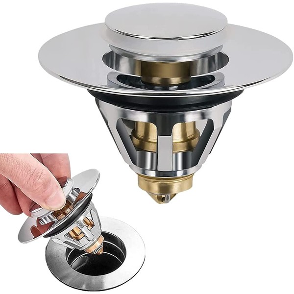 Universal Pop-Up Valve Plug Drain Filter, Drain Fitting, Sink Bounce Drain Plug, Bounce Drain Filter, Sink Drain Plug Stopper with Basket for Sink, Bathtub, Kitchen (38 mm)