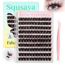 Squsaya Self Adhesive Eyelashes Natural Lash Clusters kit Pre Glued Eyelash Clusters Wispy C-curly No Glue Needed 120 pcs Reusable Cluster Eyelash Extensions 14-16mm - BIG EYE MAGIC