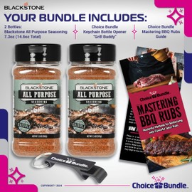Blackstone All Purpose (AP) Seasoning – Gourmet Griddle Premium Barbecue Rub 2 Pk (14.6 oz) + BBQ Masters & Opener (4 Items)!