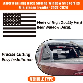 Zhizhong Rear Middle Window Decal fits for 2022 2023 2024 Nissan Frontier, American Flag Sticker fits for Back Center Sliding Window Glass (Matte Black)