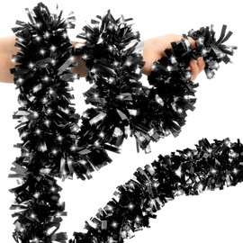 59 Feet Black Tinsel Garland, Christmas Tinsel Garland Metallic Christmas Tree Garland Glitter Tinsel Twist Hanging for Decoration Christmas, Indoor and Outdoor Christmas Decorations