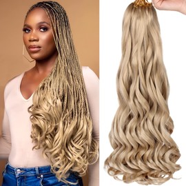 COOKOO 22 Inch French Curly Braiding Hair 2 Packs Pre Stretched Braiding Hair with Curly Ends Soft Yaki Texture Crochet Hair Loose Wavy Spiral Curl Braids Hair Extensions for Black Women 24#