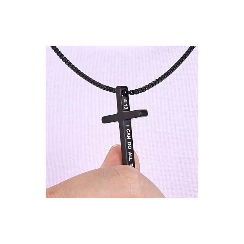 Inspirational Bible Verse Cross Necklace for Men - Stainless Steel