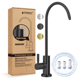 Drinking Water Faucet - Long Thread Stem Filtered Water Tap for Thick Countertop,Lead-Free RO Faucet with Hose and Push Connect Fittings(Matte Black-Flat Top)