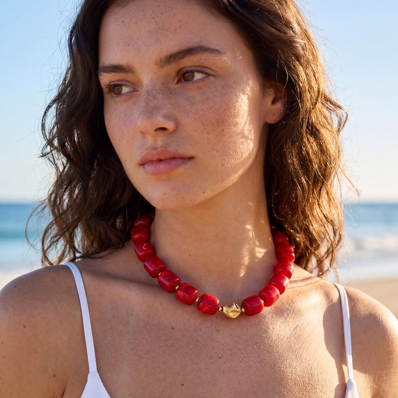 Forgreafa Red Chunky Beaded Necklace for Women Vintage Ruby Burgundy