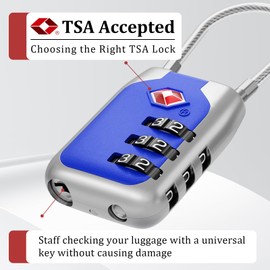 Joyway TSA Approved Luggage Lock, 3 Digit Combination Cable Lock with Alloy Body, Travel Combination Locks for Suitcases, Backpack and Golf Bag (Blue, 4Pack)