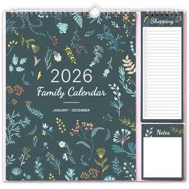 Family Calendar 2026 - Calendar 2026 from Jan. 2026 - Dec. 2026, 32 x 29.5 cm, Wall Calendar 2026 with 5 Columns, Shopping List ＆ Notes Pad - Leafy
