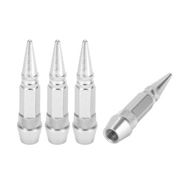 A ABSOPRO Tire Valve Stem Caps 60MM Car Wheel Valve Cap Aluminum Alloy Silver Tone for Car Bike Motorcycle Truck Anti Crash Tyre Valve Stem Cover Valve Dust Cap Tire Valve Cap 4 Pcs